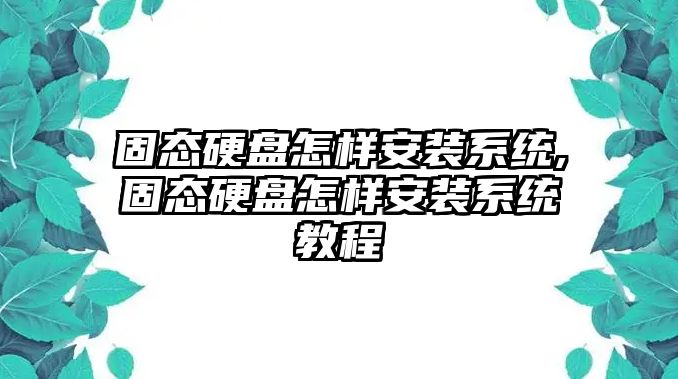 固態硬盤怎樣安裝系統,固態硬盤怎樣安裝系統教程